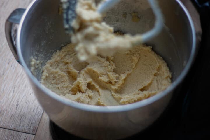 Creamed butter and sugar in a stand mixer.